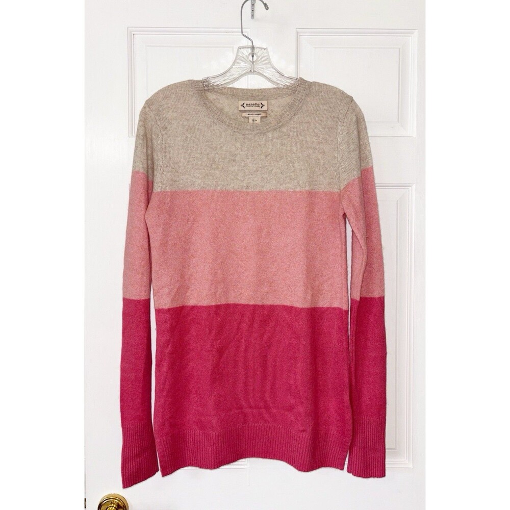 Nanette Lepore Pink & Beige Cashmere Sweater Color Block  Medium